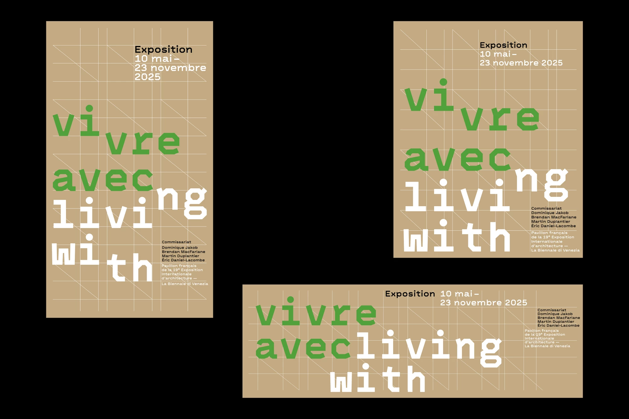 Léo Grunstein - Vivre avec Living with | Poster, La Biennale di Venezia — Pavillon français de la 19e Biennale internationale d’architecture de Venise, Poster, Branding, Signage, Publication, 2025