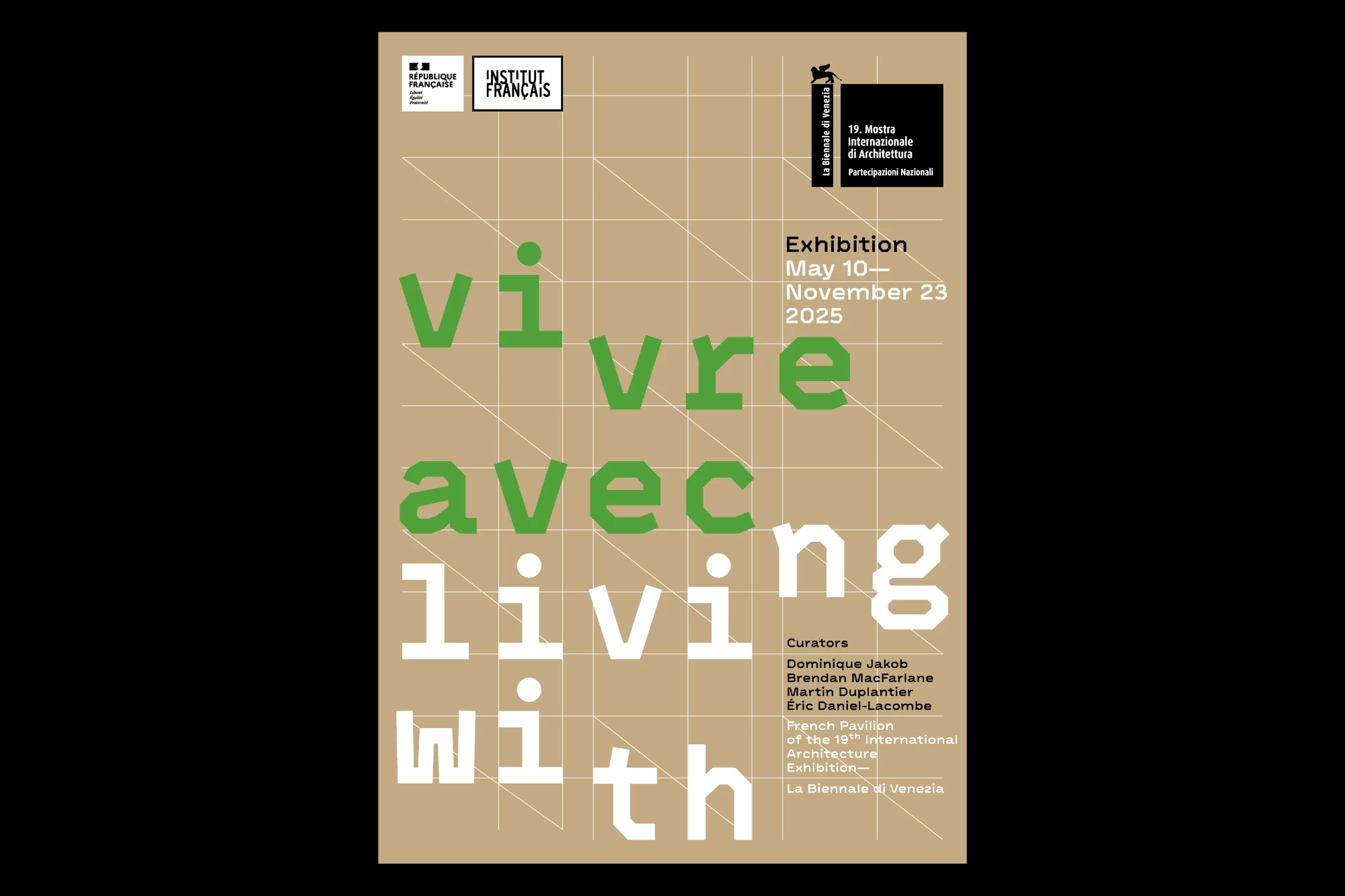 Léo Grunstein - Vivre avec Living with | Poster, La Biennale di Venezia — Pavillon français de la 19e Biennale internationale d’architecture de Venise, Poster, Branding, Signage, Publication, 2025