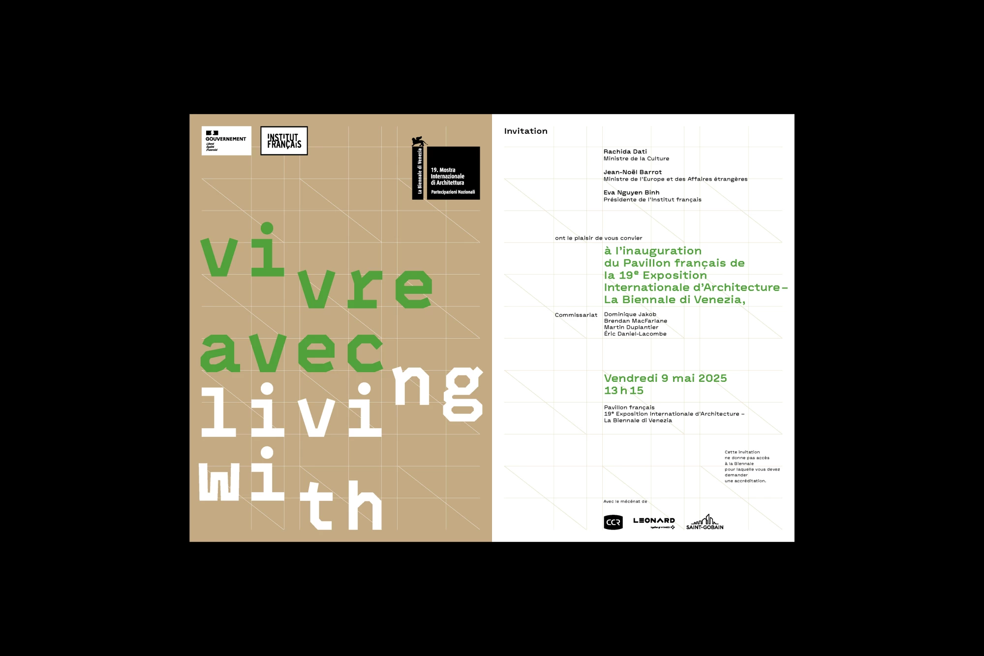 Léo Grunstein - Vivre avec Living with | Poster, La Biennale di Venezia — Pavillon français de la 19e Biennale internationale d’architecture de Venise, Poster, Branding, Signage, Publication, 2025
